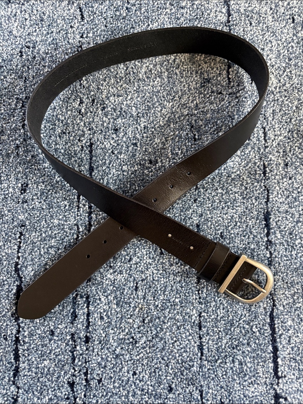 All Saints Classic Black Leather Men's Belt with Brushed Metal Buckle